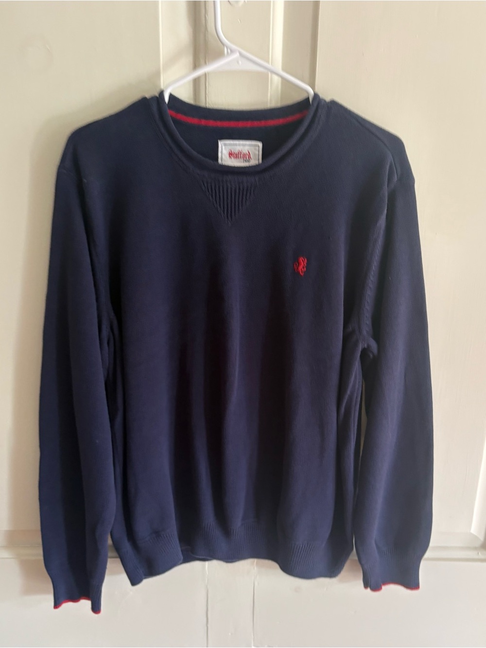 Stafford Prep Crewneck Sweater Navy Blue Long Sleeve Red Logo Mens XL